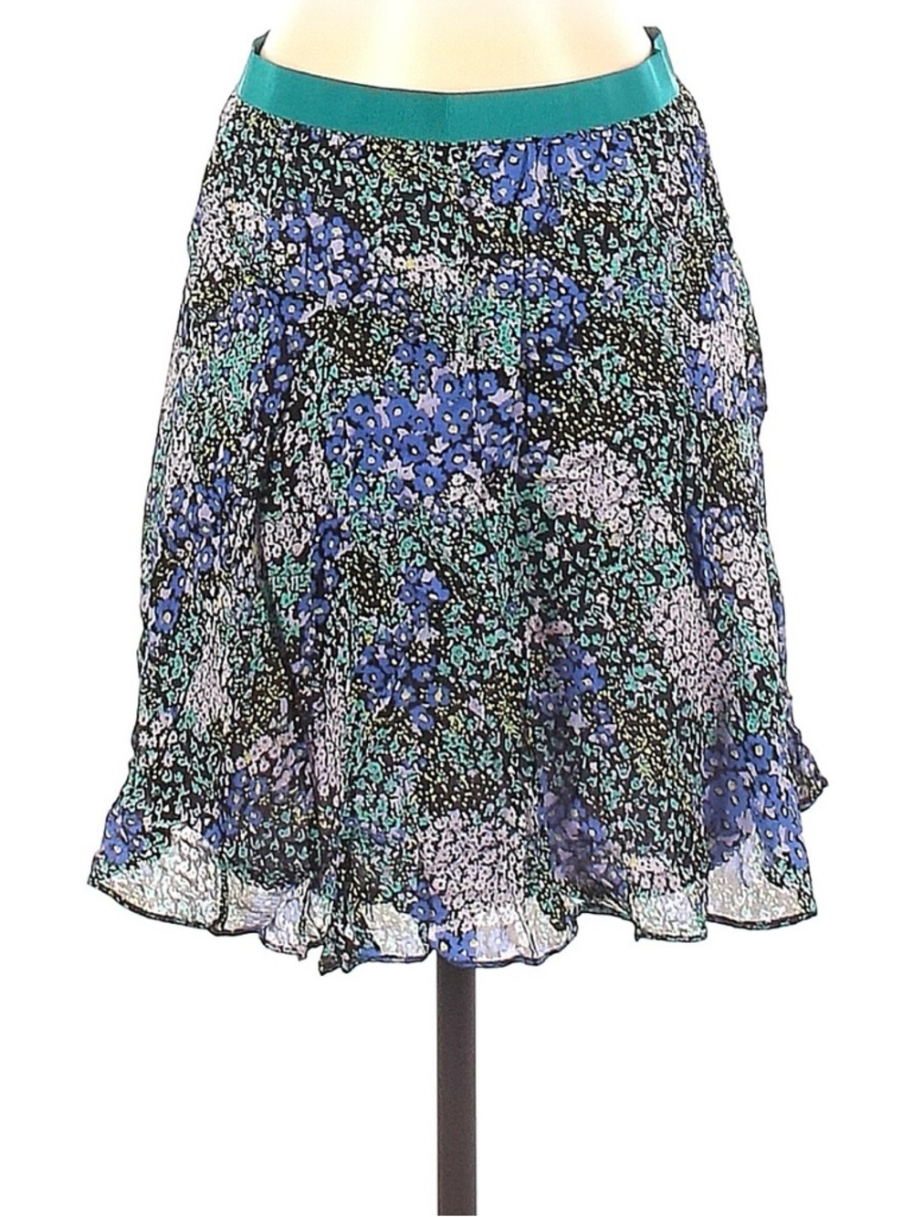 Anthropologie Maeve Floral A-Line Skirt in Teal and Blue